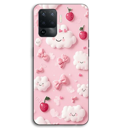 Coque Pour Oppo A94 Texture cerise nuage noeud rose Maniacase