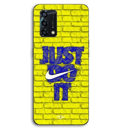 Coque Pour Oppo A95 logo just do it couleur bleu front jaune Maniacase