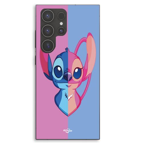Coque Pour Samsung Galaxy S23 Ultra Stitch et Angel bleu et rose Maniacase