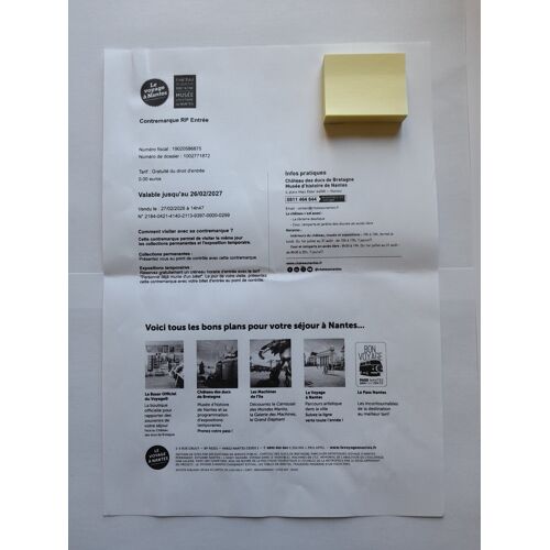 Contremarque Pour Le Musée D'Histoire De Nantes/Château Des Ducs De Bretagne - Valable Jusqu'Au 26/02/2027 Pour Collections Permanentes Et Exposition Temporaire