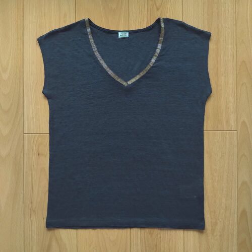 Tee Shirt En Lin Pimkie Bleu Marine Taille S