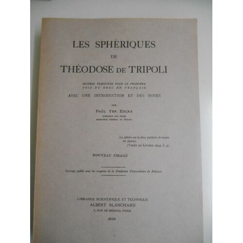 Les Sphériques De Théodose De Tripoli Par Paul Ver Eecke