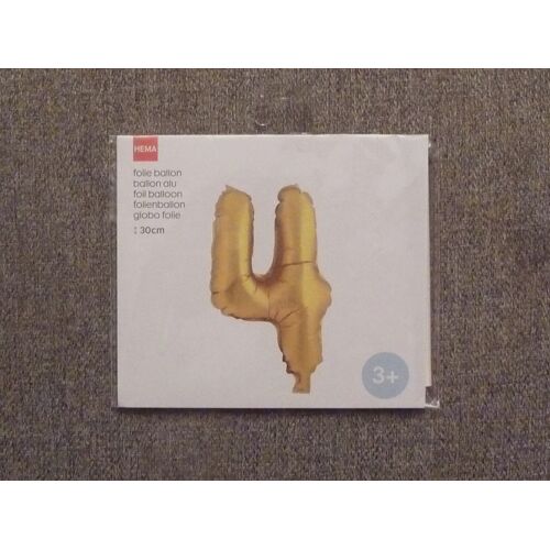 Ballon Alu Doré Chiffre 4- H 30cm- Neuf- HEMA