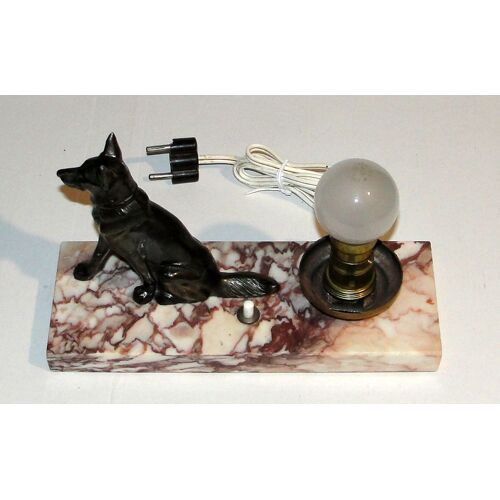 Lampe De Chevet Art Déco Ancien Veilleuse Chien Marbre
