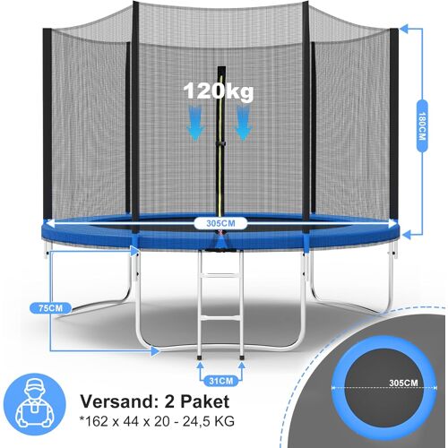 Trampoline Homemiyn 10ft (305 Cm) - Certification Tüv, Sécurité Maximale Et Usage Intérieur/Extérieur