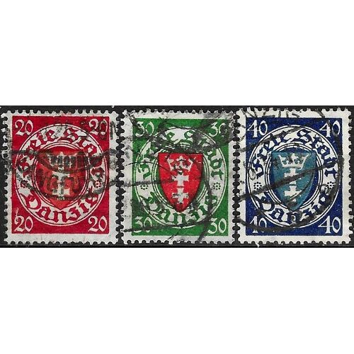 Allemagne, Ville Libre De Danzig 1924, Beaux Timbres Oblitérés Yvert 180 182 183, Armes De La Ville Dans Un Ovale.