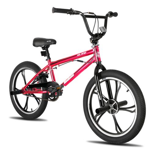 Hiland Vélo Bmx Enfant 20 Pouces, Rayons 5, Pour Garçons Et Filles À Partir De 7 À 13 Ans, Rotor 360° Freestyle, 4 Pegs, Bmx Monovitesse, Rouge