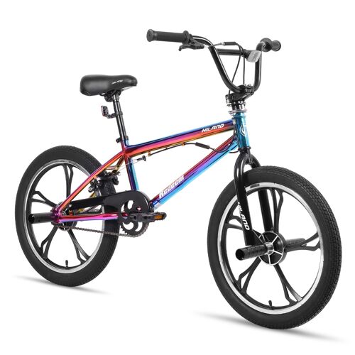 Hiland Vélo Bmx Enfant 20 Pouces, Rayons 5, Pour Garçons Et Filles À Partir De 7 À 13 Ans, Rotor 360° Freestyle, 4 Pegs, Bmx Monovitesse, Coloré