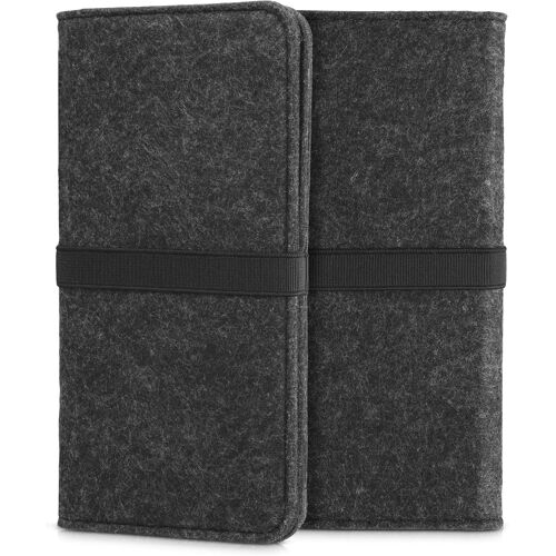 KALANKA-Étui Porte-Monnaie en Feutre pour Smartphone - Pochette de Protection Universelle 17,2 x 8 cm - Housse avec élastique - Gris foncé-Noir