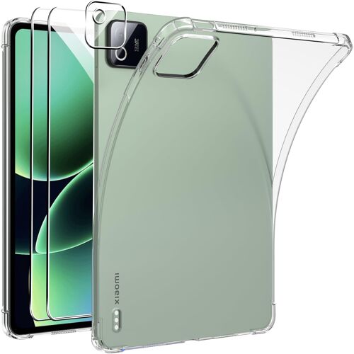 KALANKA-Coque pour Xiaomi Pad 8 /Xiaomi Pad 8 Pro avec Verre Trempé Protection écran avec 1 Pièces Caméra, Transparent Soft Etui Silicone TPU Cover Housse Absorption Anti-Scratch Housse étui