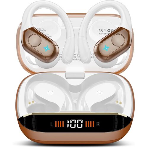 KALANKA-Ecouteurs Bluetooth sans Fil, Ecouteurs Bluetooth 5.4 Stéréo avec ENC Réduction de Bruit Mic, Oreillette, Casque sans Fil, Marron