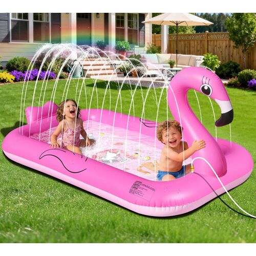 Kingsom Tapis De Jeu D'Eau Enfants, Flamant Jeux D'Eau Enfant Extérieur Épaissi, Tapis Aquatique Antidérapant, Jeux Exterieur Piscine Pour L¿Été, Tapis D'Eau Gonflable, Splash Jouet D'Eau Pour Jardin