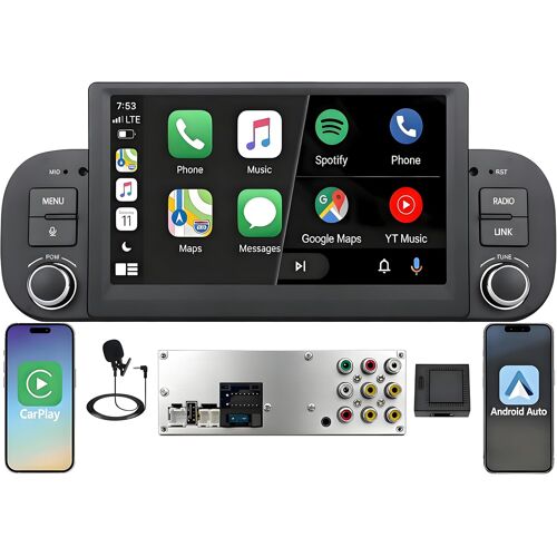 Autoradio Pour Fiat Panda 2013-2020,Linux,Démarrage 2s,Écran Fiat Panda Compatible Avec Le Contrôle Au Volant,Carplay/Android Auto Sans Fil,Radio Rds,Dsp,4x45w,Bluetooth,Canbus,Usb,1-Din,Plug&Play