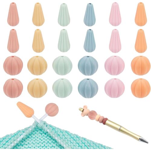 Kalanka-Nbeads 24 Pcs 2 Styles Bouchons D'aiguilles À Tricoter Citrouille, Protecteurs De Pointe D'aiguille À Tricoter Bouchons De Pointe D'aiguille Larme Perles Focales Pour Stylos Pour Artisanat