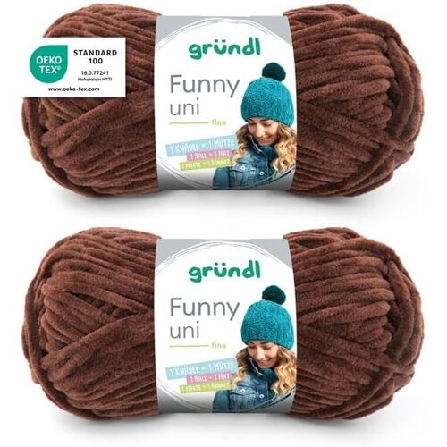Kalanka-Laine Funny Uni - Laine Chenille Douce Pour Le Crochet ¿ Moelleuse Et Respectueuse De La Peau - 100% Polyester ¿ 2 Pelotes 100 G / 120 M ¿ Taille D¿Aiguille 5-6 -Brun