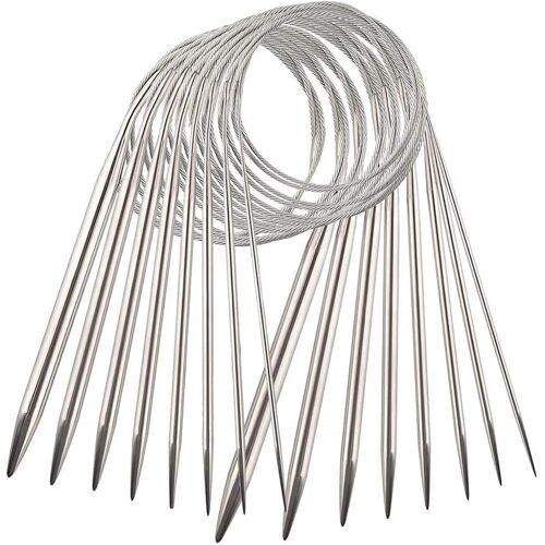 Kalanka-8 Pièces Aiguilles À Tricoter Circulaire De 40 Cm, Aiguilles À Tricoter En Acier Inoxydable À Double Pointe Pour Chaussettes Chapeaux Echarpes Tissage (2/2,5/3/4/5/6/7/8 Mm)
