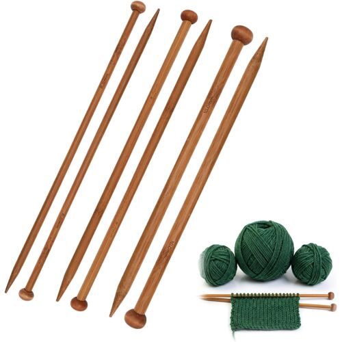 Kalanka-Lot De 6 Aiguilles À Tricoter En Bambou 6, 8, 10 Mm, 25 Cm, Bois, Pointues, Taille Adaptée Aux Mains D'enfant, Kit Débutant Laine