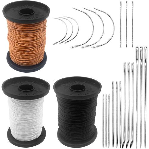 Kalanka-Lot De 21 Aiguilles À Main Très Résistantes, Avec 3 Rouleaux De Fil D'ameublement Extra Fort, 7 Styles D'aiguilles À Coudre En Cuir Et Toile Et Rouleaux De Fil En Nylon
