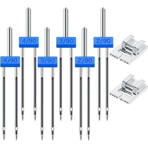 Kalanka-Lot De 6 Aiguilles Doubles Pour Machine À Coudre Avec 2 Pieds Presseur À 9 Rainures, Enfile-Aiguille Pour Machine À Coudre, 3 Tailles Mixtes 2.0/90, 3.0/90, 4.0/90
