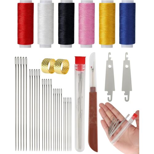 KALANKA-37 Pièces Aiguilles Couture à Gros Chas Kit, Acier Inoxydable Couture Complet Adult Debutant, avec 25 Aiguilles, 6 Fils, 2 dés à Coudre, 2 Enfile-Aiguilles, Découseur, Tube de Rangement