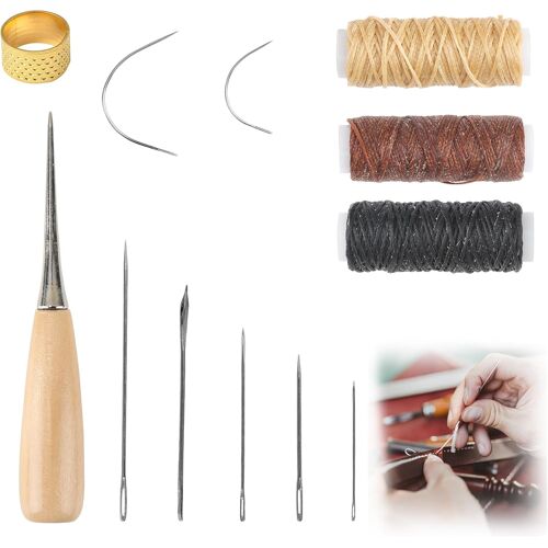 Kalanka-Kit De Couture En Cuir Premium - Lot De 12 Aiguilles, Fil Ciré, Dé À Coudre Et Alène - Réparation Facile De Cuir, Toile, Tapis Et Plus - Outil Polyvalent Pour La Couture Et La Réparation