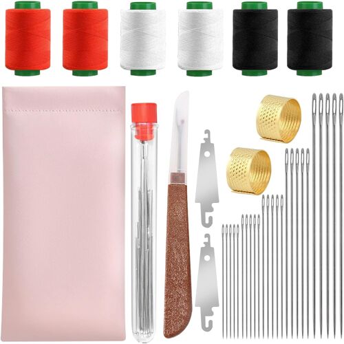 KALANKA-Kit de 38 aiguilles à coudre en acier à gros chas, comprenant 25 aiguilles en acier, 1 découseur, 2 enfile-aiguilles, 6 fils, 2 dés à coudre, 1 tube de rangement, 1 sac de rangement pour les