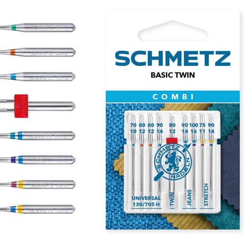 Kalanka-| 9 Aiguilles Pour Machines À Coudre | Combi-Box Basic Twin | 130/705 H Kns | Assortments | Universal/Jeans/Stretch/Double Universal