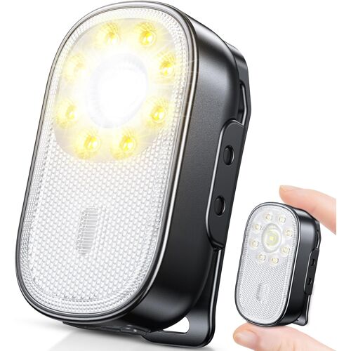 KALANKA-Mini Lampe Torche à Clip, 10 Modes Lampe Running Portable avec Lumière Spot & Flood, EDC Lampe de Poche LED Rechargeable et Étanche IP65 pour Coureurs/Camping/Randonnée/Luminaires d'Urgence