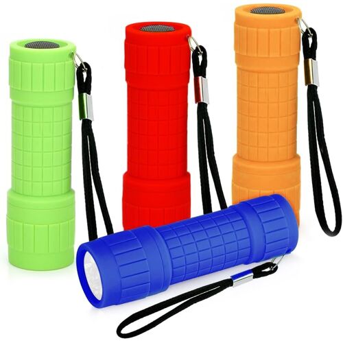 Kalanka-Lot De 4 Mini Lampes De Poche Led, Revêtement En Silicone, Lampe De Poche Led Avec 9 Led, Étanche, Petite Lampe De Poche Avec Cordon Pour Camping, Extérieur, Barbecue Urgent