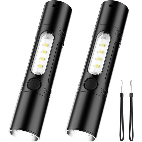 KALANKA-2 Pièces Lampe Torche LED, Lampe de Poche LED Haute Puissance Rechargeable USB avec Cordon, Fonction Sifflet, Zoomable, 5 Modes pour Éclairage/Camping/Randonnée/Urgence