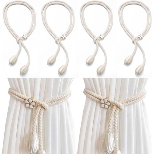 KALANKA-Lot de 4 embrasses de rideaux réglables en corde de coton tissées à la main pour la décoration, adaptées pour le salon, la chambre à coucher et le bureau