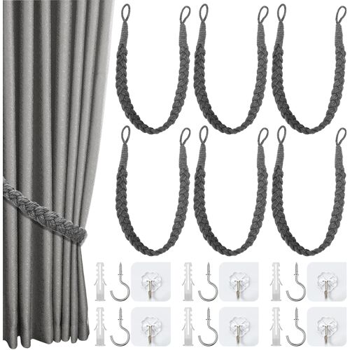 Kalanka-Lot De 6 Embrasses De Rideaux Décoratives Pour Rideaux - Style Simple - Noeud De Corde Tissée À La Main - Style Bohème Rustique - Pour La Maison Et Le Bureau - Gris
