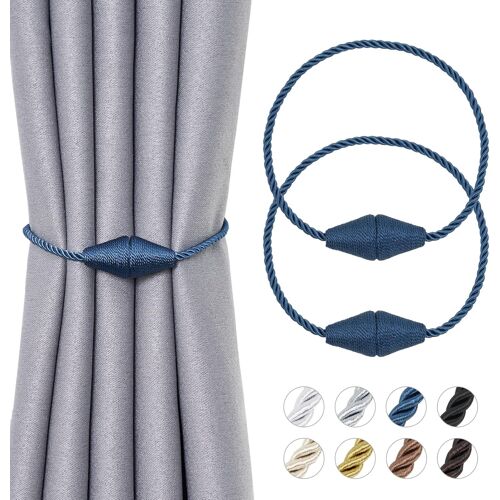Kalanka-Lot De 2 Embrasses De Rideaux Magnétiques De 40,6 Cm Faites À La Main En Corde Tissée Pratique Pour La Maison Et Le Bureau (Bleu Marine)