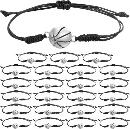 Kalanka-24pcs Bracelets Basketball, Bracelet Joueur Basket-Ball Réglable Corde Tressée Main Bracelet Breloques Basket-Ball Unisexe Bijoux Sport Accessoires Pour Femmes Hommes Adolescents