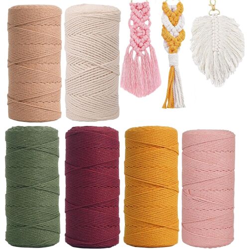 Kalanka-Corde Macrame Couleur, 30m X 2mm Kit Macramé, Corde Macramé Fil De Coton Naturel Ficelle Macramé Cordon,Cordon En Coton Macramé Doux Pour Tressée, Diy Artisanat, Tapisserie, Décoration (6pcs-