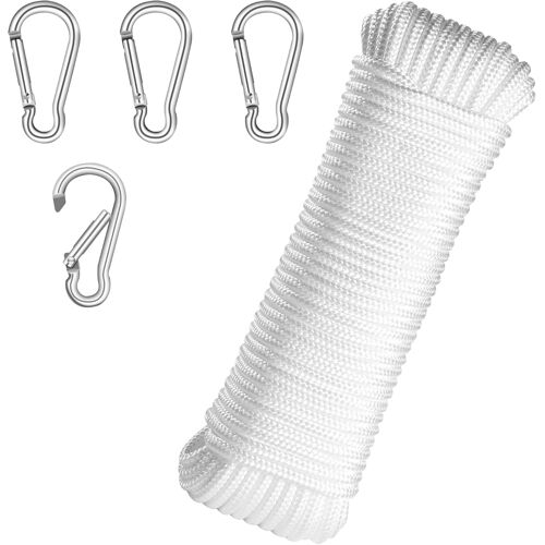 Kalanka-20m Corde Pour Drapeau,Corde En Nylon Avec 4 Crochets En Métal,Pour Mât De Drapeau, Vêtements, Jardin, Camping (Blanc)