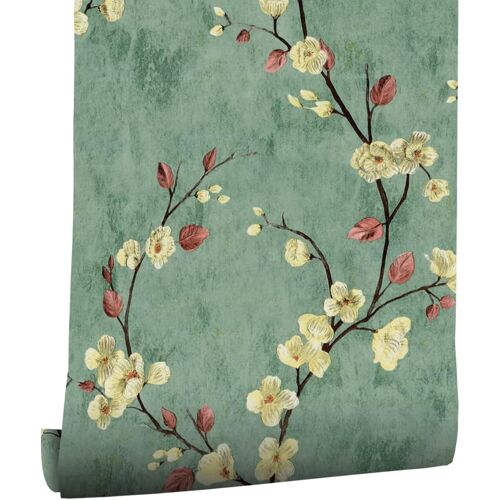 KALANKA-Papier Peint Auto-adhésif Fleuri Feuilles 44cmX300cm Vintage Autocollant Amovible PVC Vinyle Film Imperméable Meuble Decoratif Salon Salle de Bain Chambre Armoire