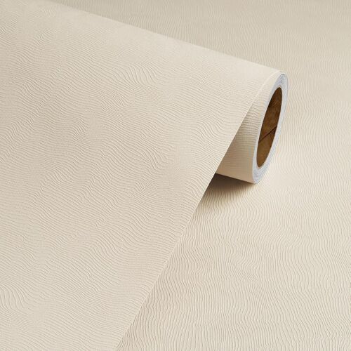 KALANKA-Papier Peint Adhesif Mural Beige Relief Papier Peint Autocollant Mural Chambre Salon Clair Imperméable Papier Adhesif pour Meuble Cuisine Rouleau Adhesif pour Meuble Beige Armoire 40CMx2M
