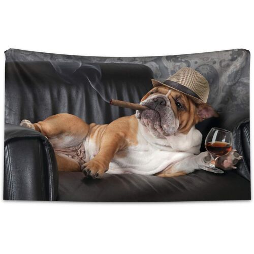 Kalanka-Bouledogue Tapisserie, Boire Chien Humorous, Décoration Murale En Tissu Pour Chambre À Coucher Salon Dortoir, 230 X 140 Cm, Noir Brun