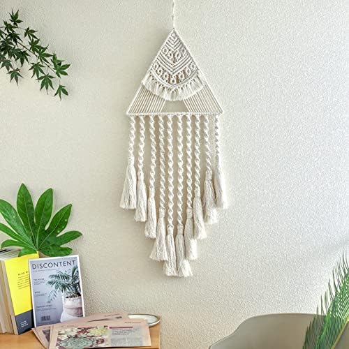 Kalanka-Tapisserie Murale En Macramé Tissé À La Main En Coton - Attrape-Rêves Bohème Avec Pompons - 70 Cm - Gris/Beige - Décoration Murale Tissée À La Main Pour Chambre À Coucher, Salon Et Mariage