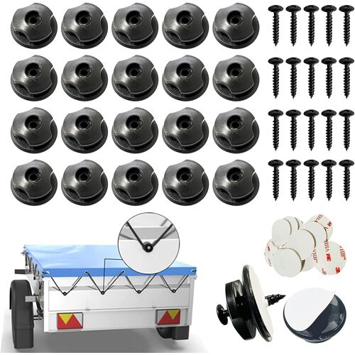KALANKA-Crochet de bouton de bâche avec accessoires intelligents de véhicule 20 boutons ronds avec vis et vis - 20 pièces pour bâche de remorque et filet de remorque - Crochets d'arrimage en plastiqu