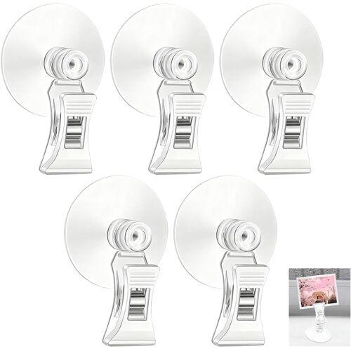 KALANKA-Ventouse Crochet Clip Holder 5pcs Ventouse Pince Salle De Bain Crochet À Ventouses Avec Clips Transparent Pour Ticket De Stationnement Aquarium Fenêtre Verre