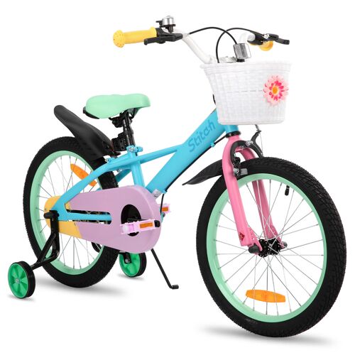Stitch Macaron 18 Pouces Vélo D'Enfant Pour Filles &amp; Garçons De 5-9 Ans, Vélo De Fille Avec Panier &amp; Roues Stabilisatrices, Bleu