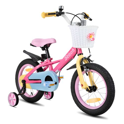 Stitch Macaron 14 Pouces Vélo D'Enfant Pour Filles & Garçons De 3-5 Ans, Vélo De Fille Avec Panier & Roues Stabilisatrices, Rose