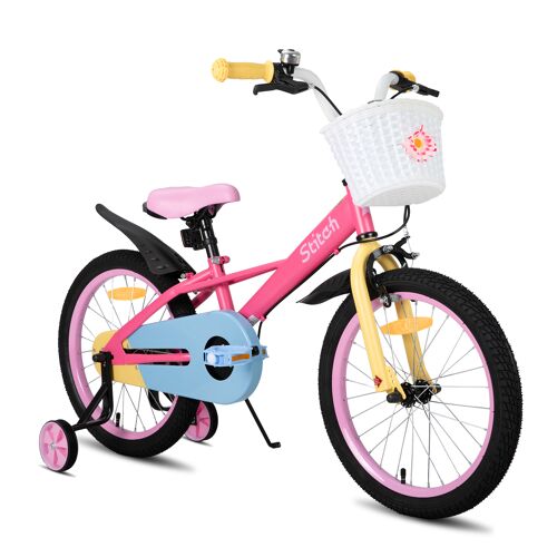 Stitch Macaron 18 Pouces Vélo D'Enfant Pour Filles & Garçons De 5-9 Ans, Vélo De Fille Avec Panier & Roues Stabilisatrices, Rose
