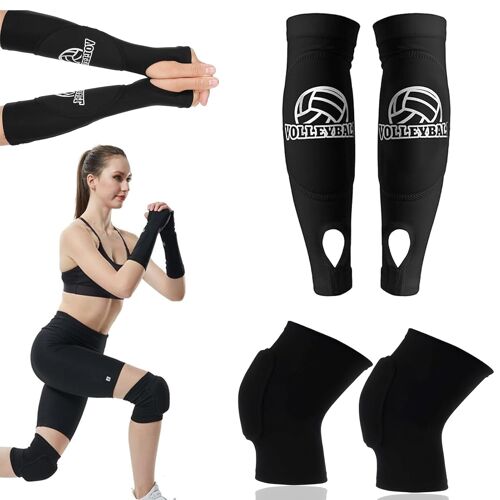 Kalanka-Kit De Protection Pour Le Volley-Ball,1 Paire Genouillères De Volleyball + 1 Paire Manchettes De Volleyball Avec Trou Pour Le Pouce Genouillères Réglables Pour Volley-Ball Pour Unisexe.