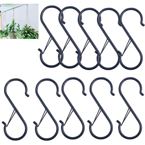 Kalanka-Lot De 10 Crochets En S Noir En Acier,Boucle De Sécurité Anti-Chute,Pour Maison Jardin Cuisine Salle De Bain Bureau Garage Crochet En S Metal