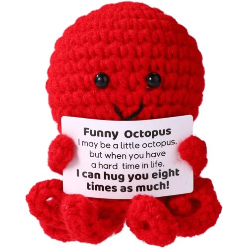Kalanka-Positive Poulpe Positif, Animaux Drôles Au Crochet Peluche Émotionnelle Soutien Positif Poupée Tricotée Poulpe Cadeaux Et Décorations Parfaits Pour Maison Bureau Les Fêtes(Rouge)