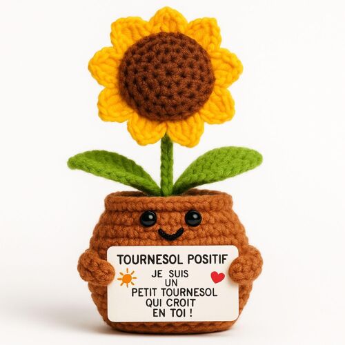 Kalanka-Tournesol Positif© | Cadeau Original & Bonne Humeur | Idee Surprise Handmade | Anniversaire Maman | Fete Mere | Maitresse Collègue Amie Fille Femme Tante Madame Professeur | Crochet Déco Mais