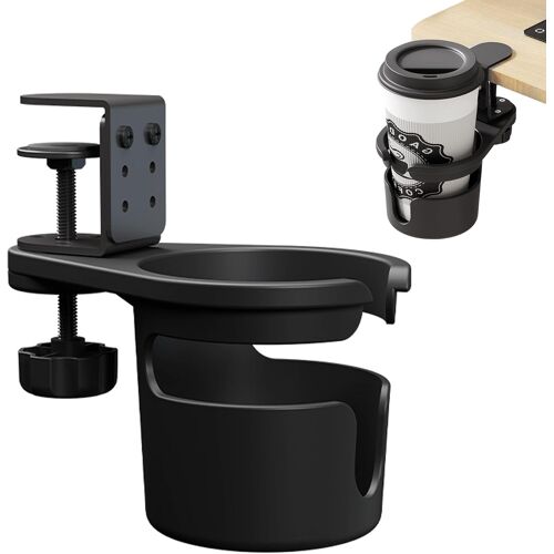 Kalanka-Porte Gobelet Bureau, Rotatif À 360 °Porte Gobelet Boisson Bouteille, Réglable Porte Tasse Café Anti-Renversement Pour Le Bureau Ou La Maison (Noir)